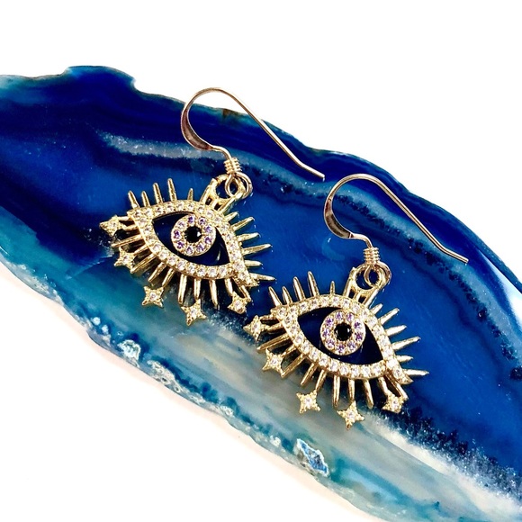 Evil Eye Earrings, Hamsa, Protection, Minimalist - Picture 4 of 10